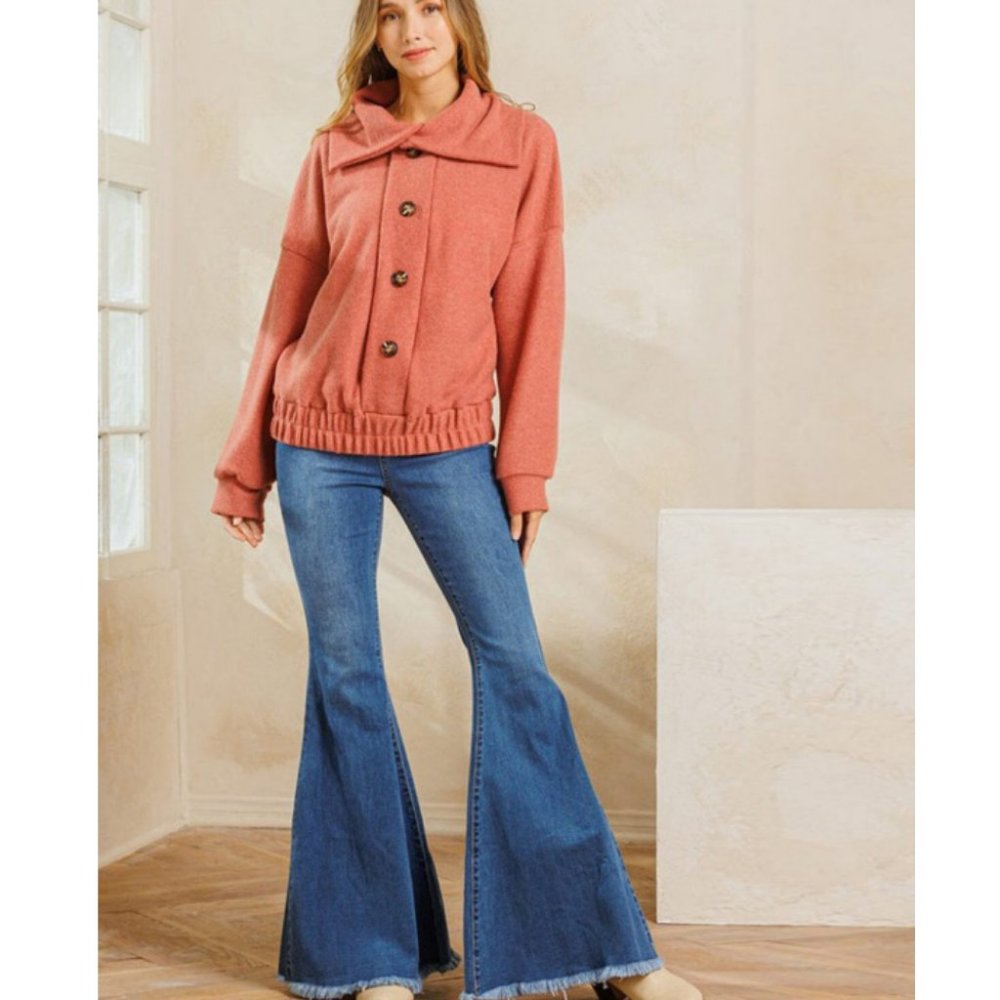 28107 Button Front Collared Sweater - Picture 2 of 5